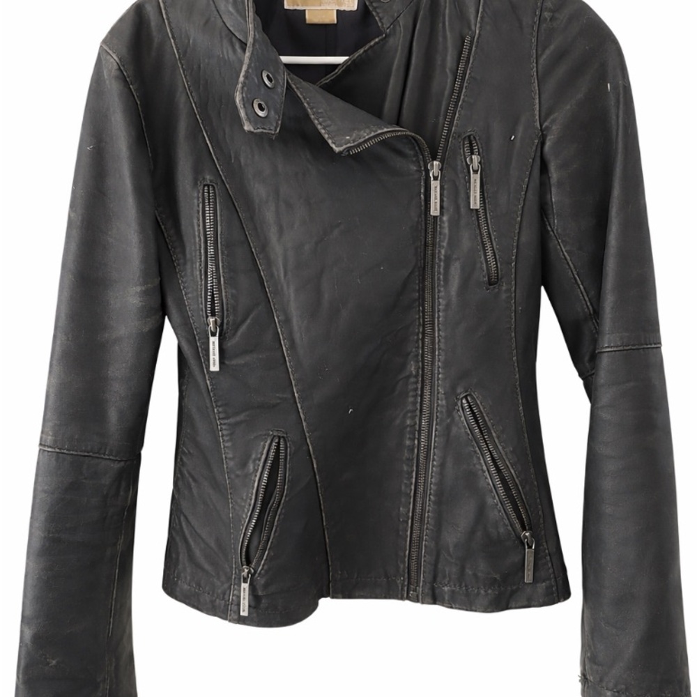 Michael Kors Black Leather Asymmetrical Zip Jacket